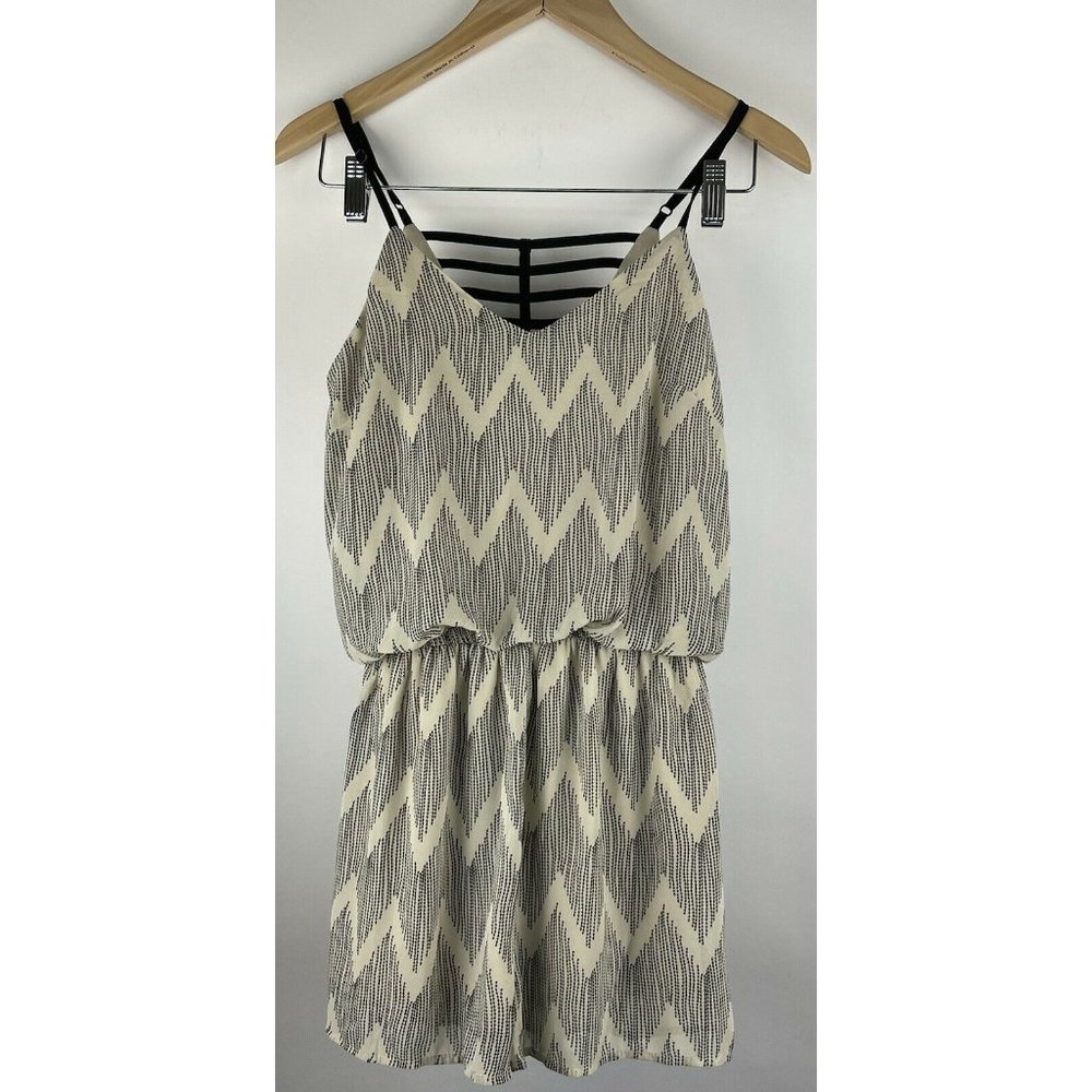 YA LOS ANGELES Beige Black Romper With Adjustable Spaghetti Straps Size Small